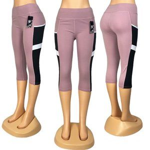 Women's High Waist Sport Yoga Capri Leggings | Pink